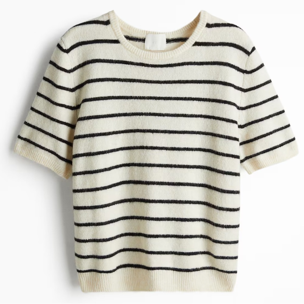 H&M Fine-Knit Sweater, Cream/Striped